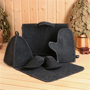 Набор для бани «Мужской», 5 предметов: шапка, коврик, рукавица, тапочки, сумка, шерсть 30%, полиэфир 70%, тёмный 2822379