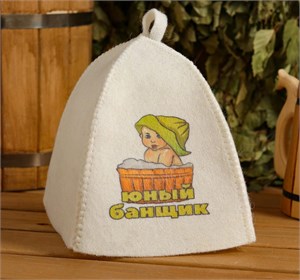 Шапка для бани и сауны, детская, с принтомом «Юный банщик», полиэфир 20%, шерсть 80%, белая 5312304
