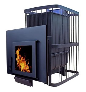 Печь банная ComfortProm Чугун, закрытая каменка/ до 20кубов/ длина дров до 40см/ на 200 камней. Дверь со стеклом 13635