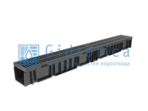08067 Комплект Gidrolica Light: лоток водоотводный ЛВ-10.11,5.9,6 - пластиковый с решеткой РВ- 10.11.50 пластиковой, кл. A15 08141