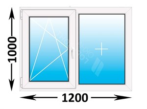 Окно Novotex 58 00 Белый ш1200*в1000мм/ левое/ двухств./ двухкам./ фур. Fornax/ пов.-отк. 14904