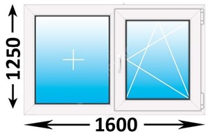 Окно Novotex 58 00 Белый ш1600*в1250мм/ правое/ двухств./идвухкам./ фурн. Fornax/ пов.-отк. 14292