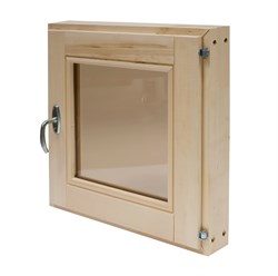 Окно для бани 400*400 с ручкой (стеклопакет, липа) 09270