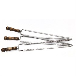 Шампур двойной для курицы,вилка, нерж. сталь 400мм с дер.ручкой  ак-61 14043