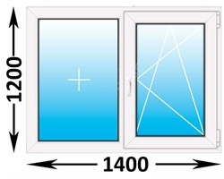 Окно Novotex 58 00 Белый ш1400*в1200мм/ правое/ двухств./ двухкам./ фурн. Fornax/ пов.-отк. 14295