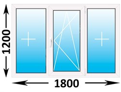 Окно Novotex 58 00 Белый ш1800*в1200мм/ сред. правое/ трехств./ двухкам./ фурн. Fornax/ пов.-отк. 14905