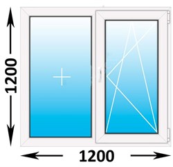 Окно Novotex 58 00 Белый ш1200*в1200мм/ правое/ двухств./ двухкам./ фурн. Fornax/ пов.-отк. 08220