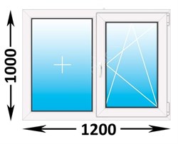 Окно Novotex 58 00 Белый ш1200*в1000мм/ правое/ двухств./ двухкам./ фур. Fornax/ пов.-отк. 08219